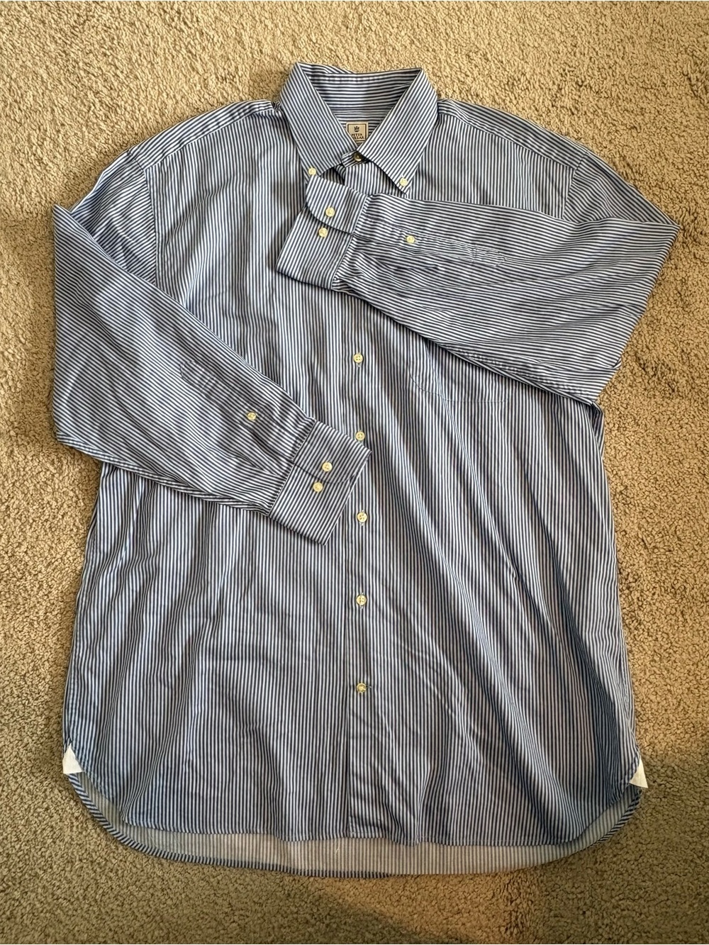 EUC 100% Cotton Peter Millar Men's Large Blue Stripe Dress Shirt Elevated Office